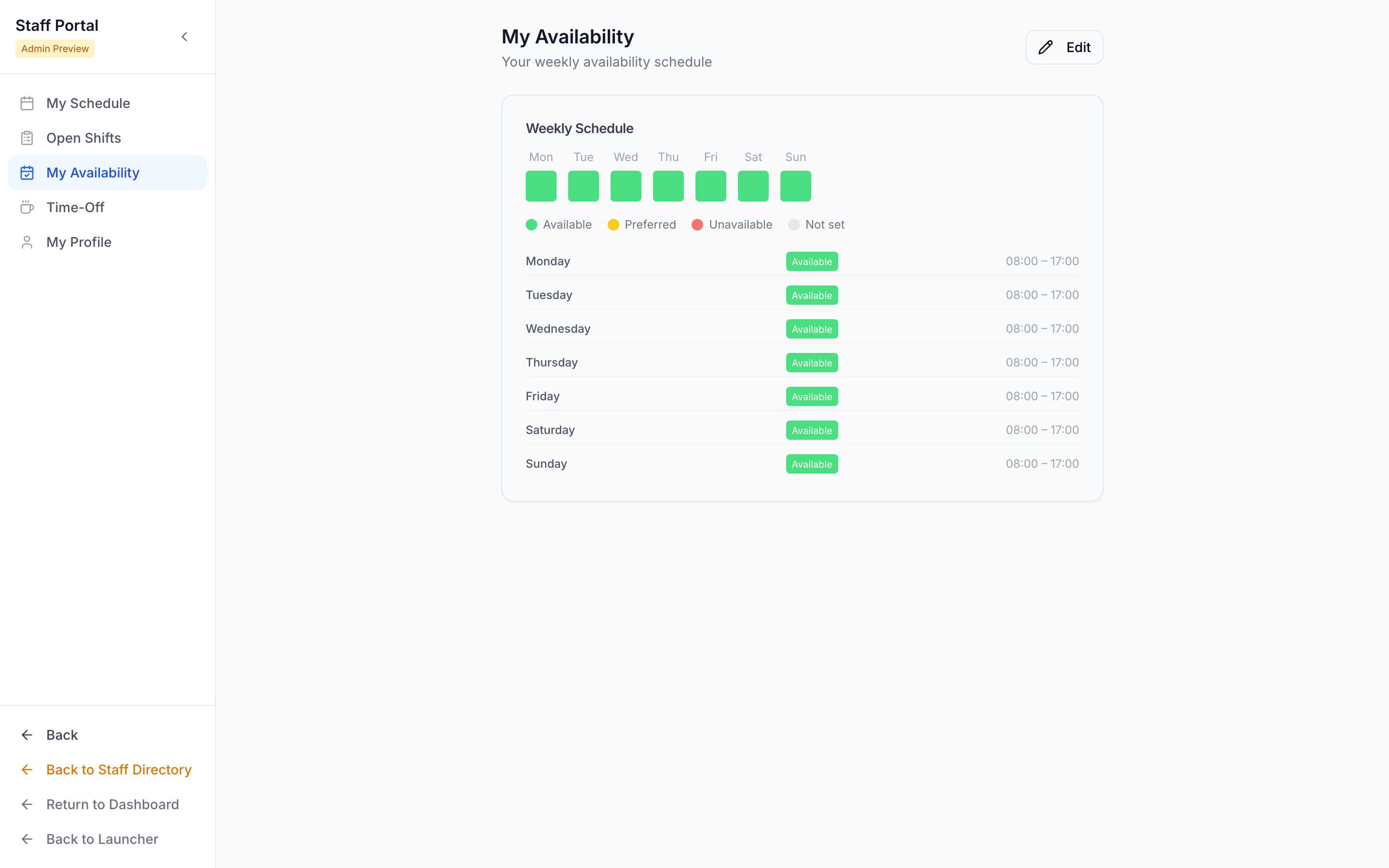 Staff Portal — availability