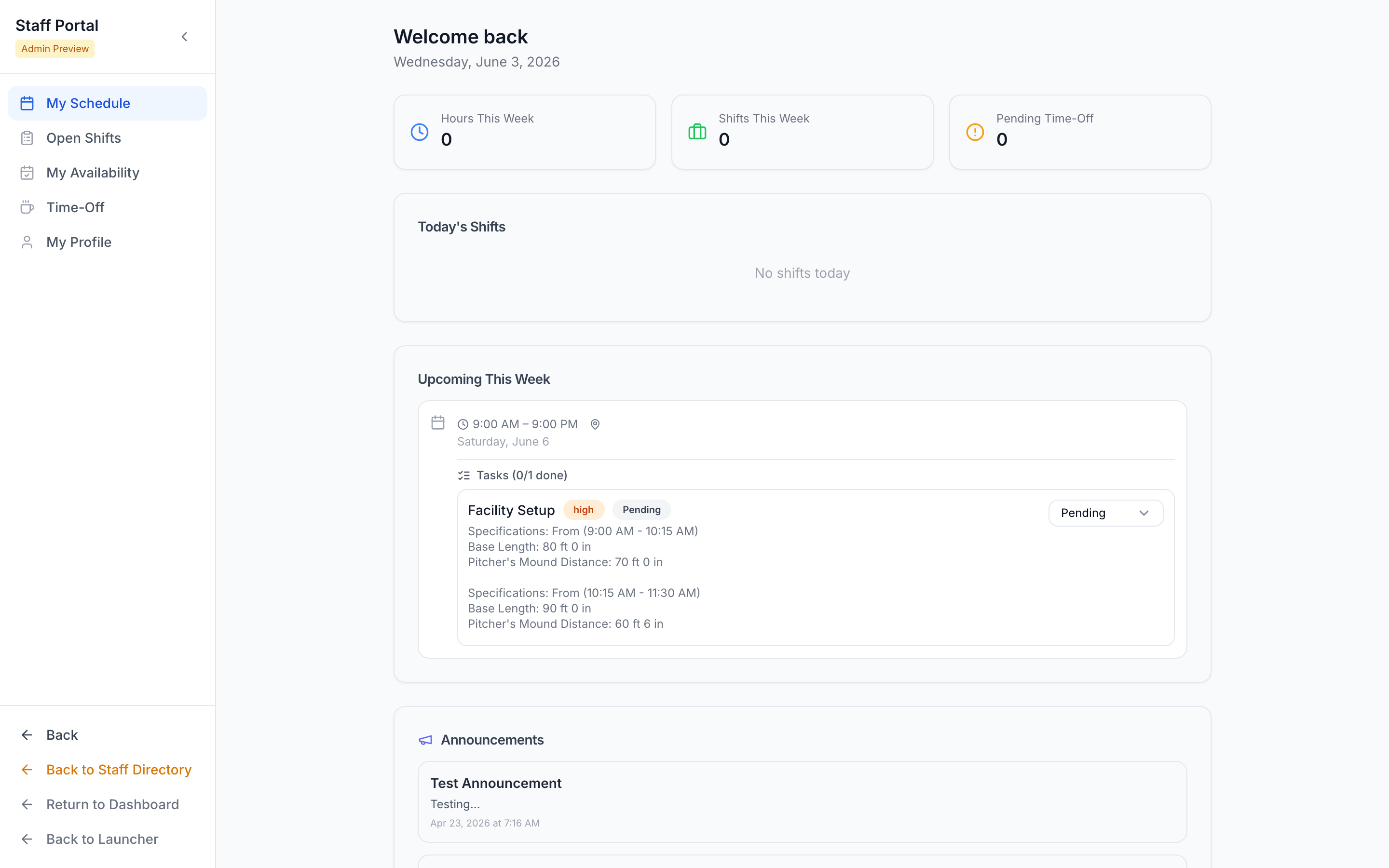 Staff Portal — dashboard