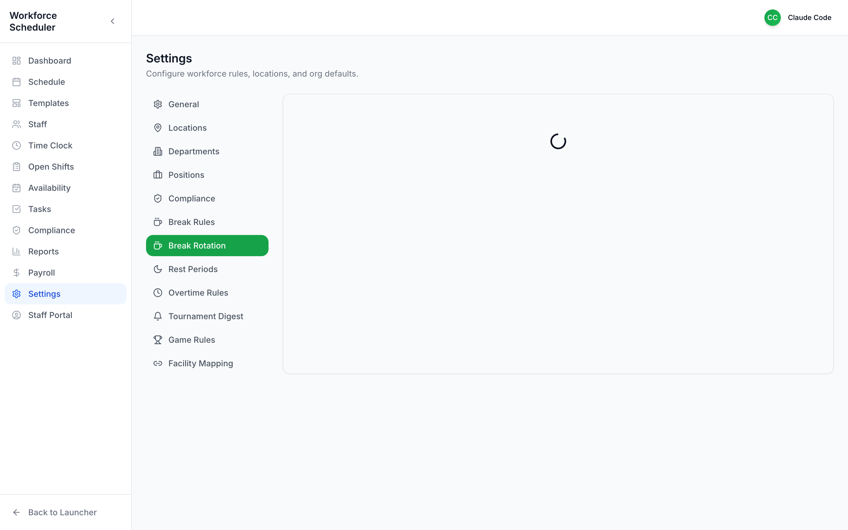 Settings — Break Rotation