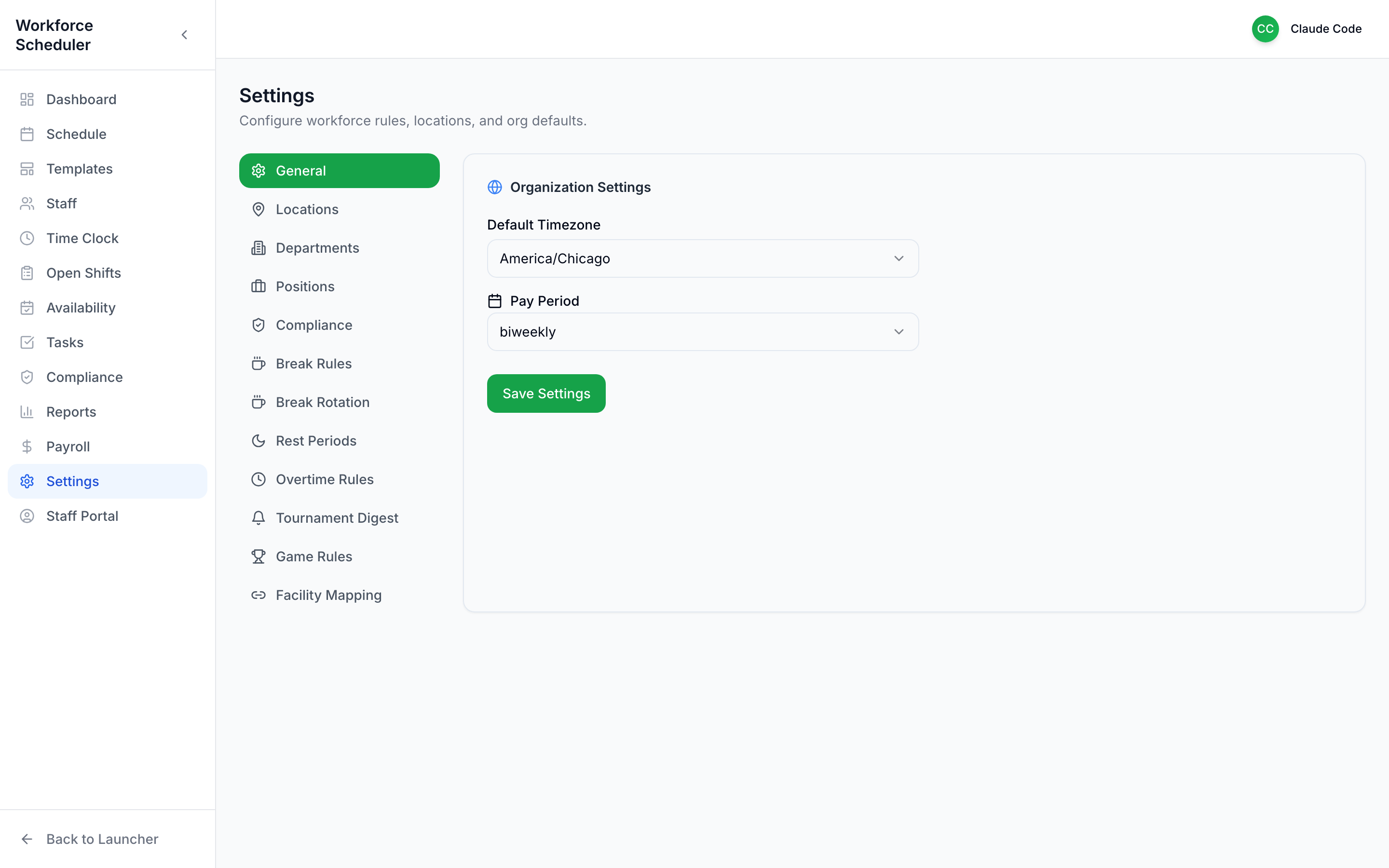 Settings — General