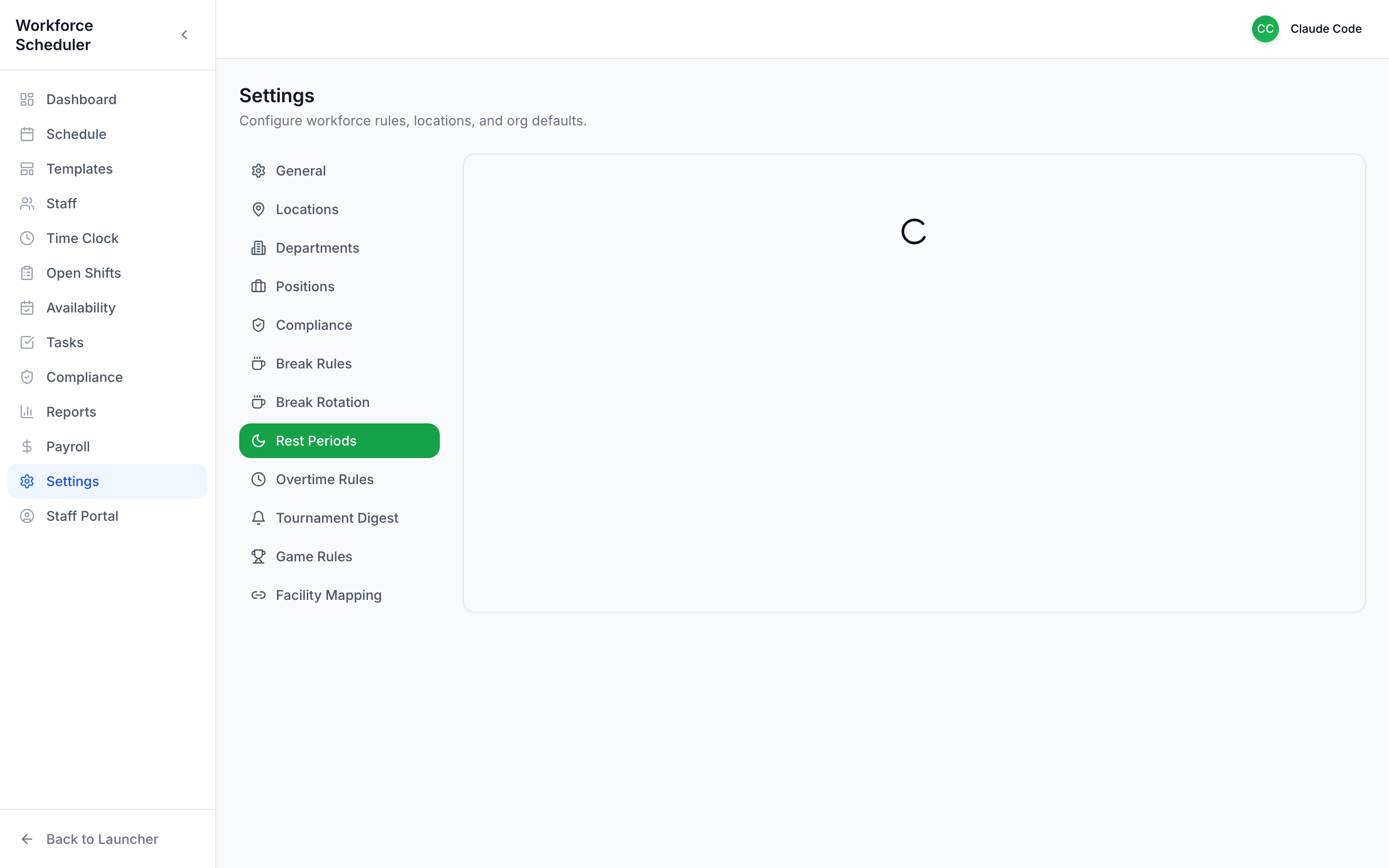 Settings — Rest Periods