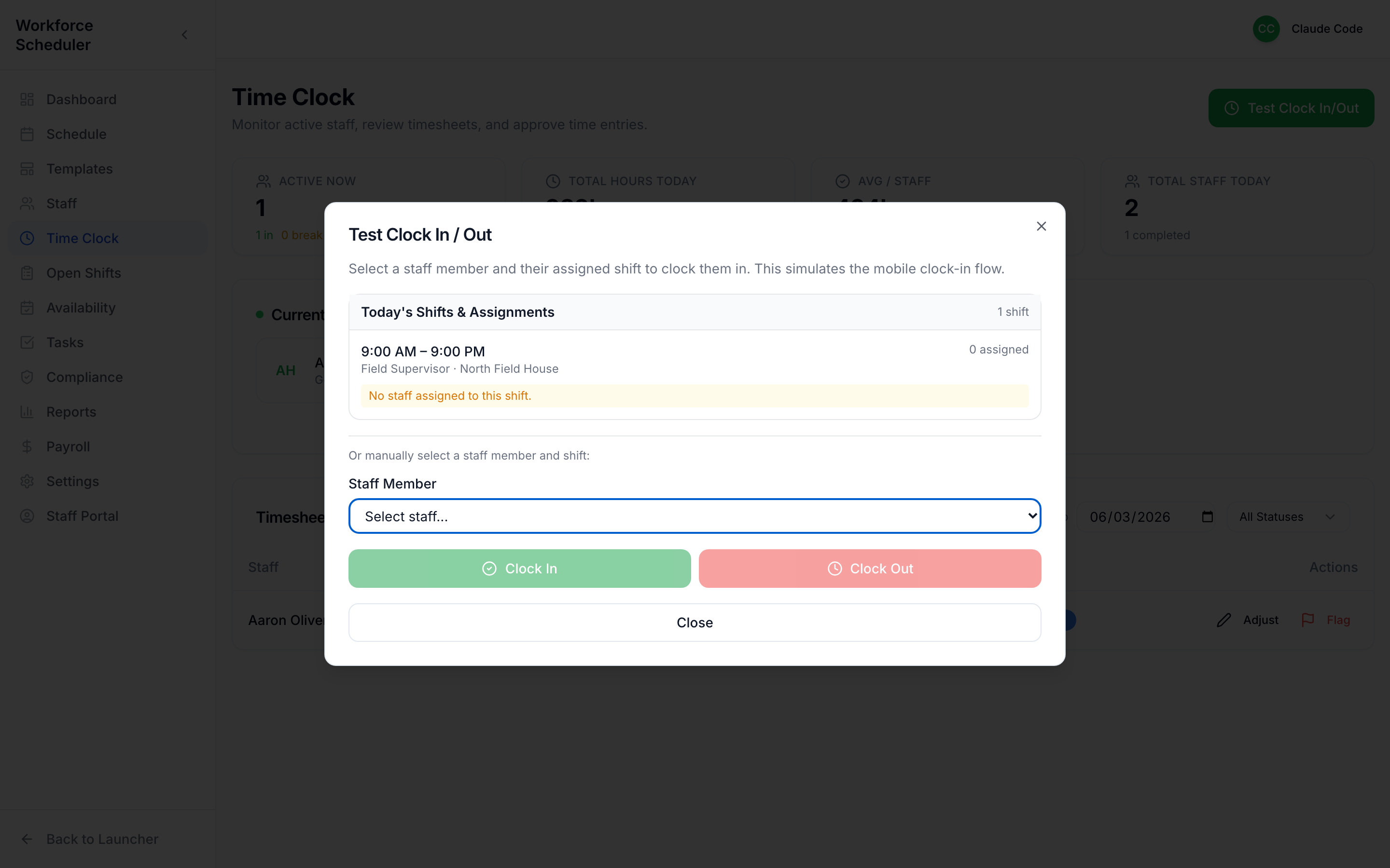 Testing clock in/out